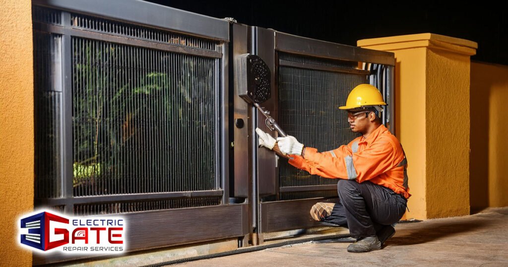 technician performing emergency gate repair with 24/7 service