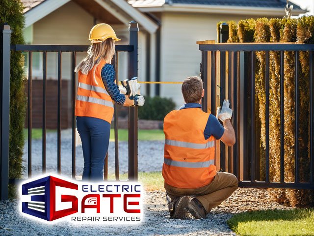 professional technicians performing custom gate installation